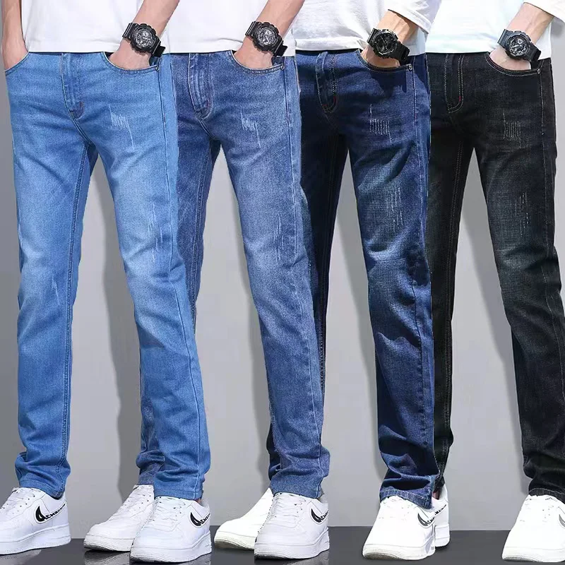 

2024 New Spring/Summer Jeans Men's Straight Fit Casual Pants Men's Elastic Classic Korean Fashion High Quality Brand Men's Jeans