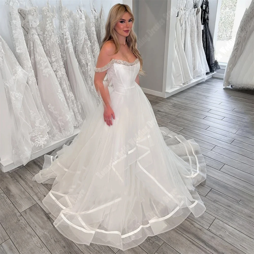 

Женские свадебные платья без рукавов с открытыми плечами, элегантные свадебные платья трапециевидной формы, пляжный бал принцессы, Vestidos De Novias по индивидуальному заказу