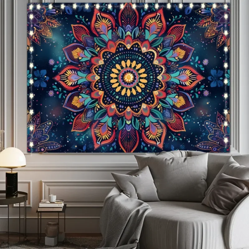 VIKAMA Colorful Mandala Tapestry, Bohemian Psychedelic Floral Wall Hanging, Bedroom and Living Room Decorative Item W260811