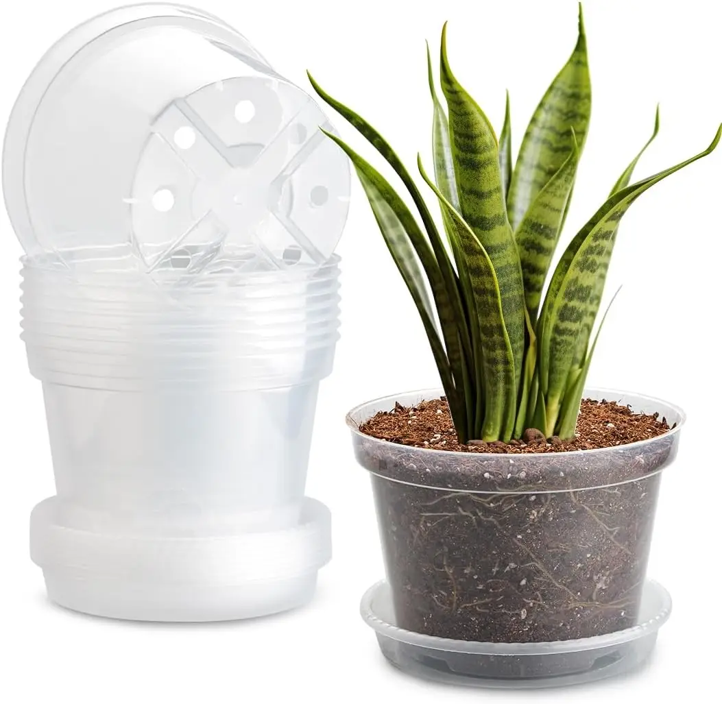 

Набор из 7 прозрачных горшков для рассады 8 дюймов с поддонами, прочные пластиковые горшки для растений с дренажными отверстиями, для выращивания саженцев