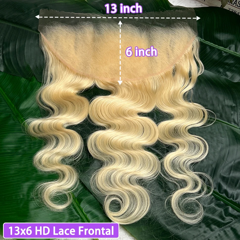 

13x6 HD Invisible Lace Frontal Body Wave Human Hair #613 Blonde Colored Preplucked Hairline Bleached Knots 100% Raw Virgin Hair