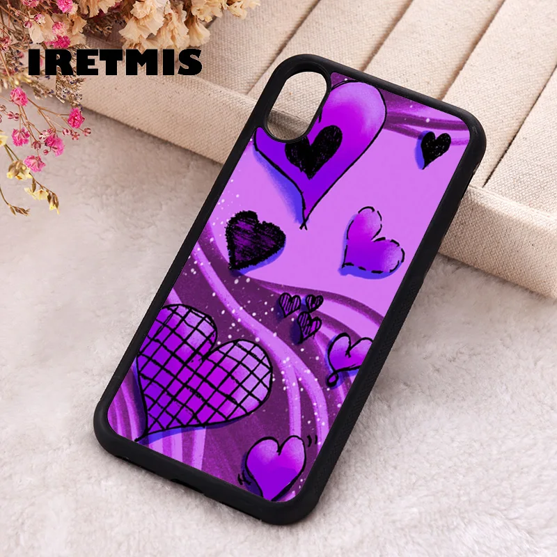 Iretmis Phone Cover Case For iPhone X XS Max XR 11 12 13 PRO MINI 14 15 16 Plus Rubber Silicone TPU PURPLE HEARTS