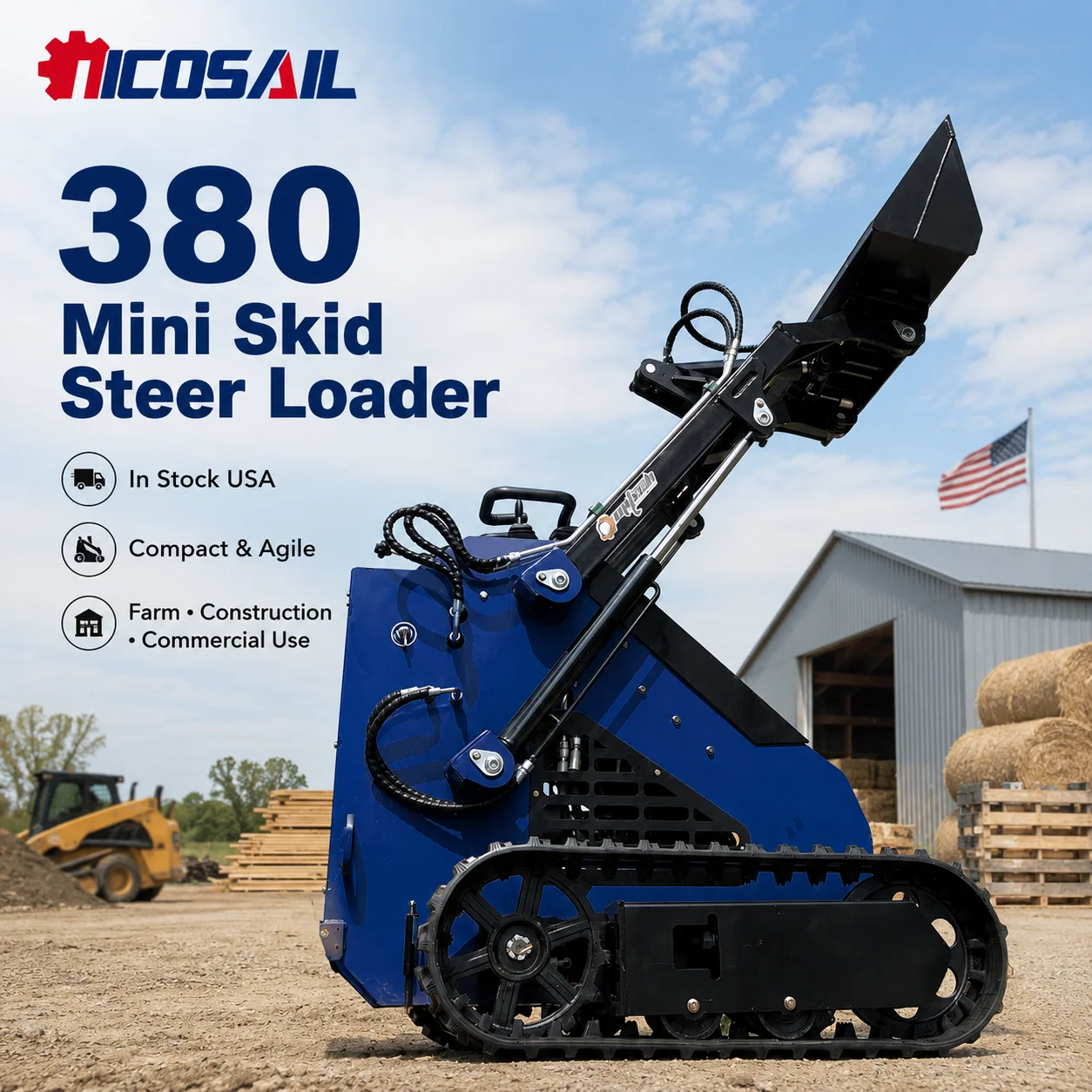 380 Mini Skid Steer Loader OEM Custom Compact Hydraulic Loader In Stock USA for Construction, Farm and Landscaping Applications