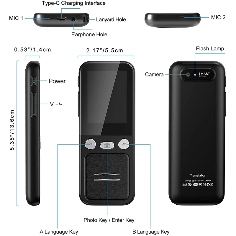 T16 AI Voice Real Time Translator 138 Multi Online Languages Voice-Record 3.1 Inch Big Touch Screen Learning Conversion T12