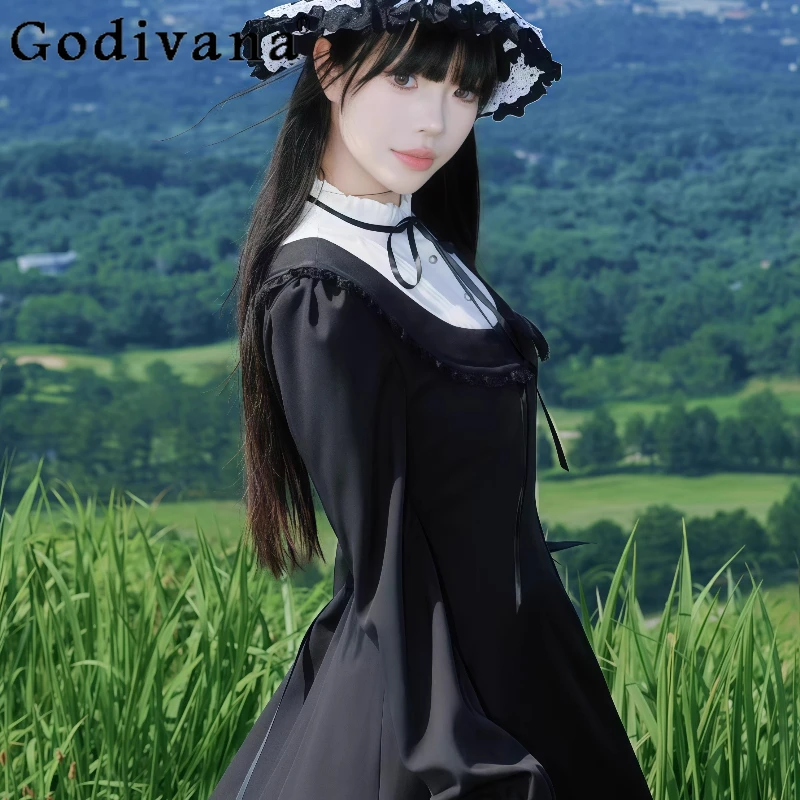 Платье в стиле ретро в винтажном стиле для женщин, оригинальный дизайн, французское осенне-весеннее платье, женское элегантное кружевное длинное платье с застежкой на талии