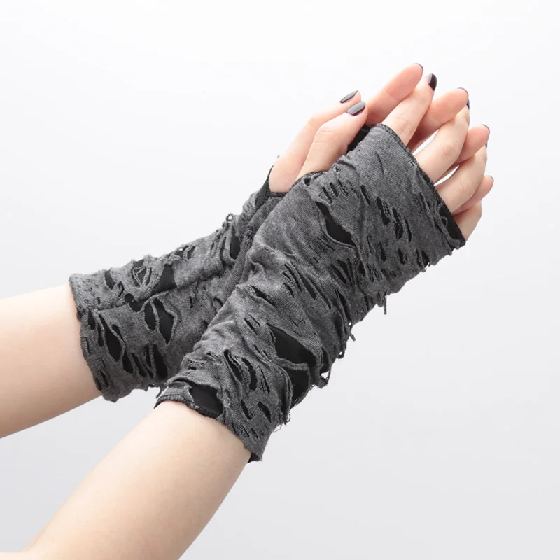 New Gothic Black Fingerless Long Gloves Punk Hole Half-finger Glove Arm Warmer Beggar Cosplay Halloween Costume Accessories