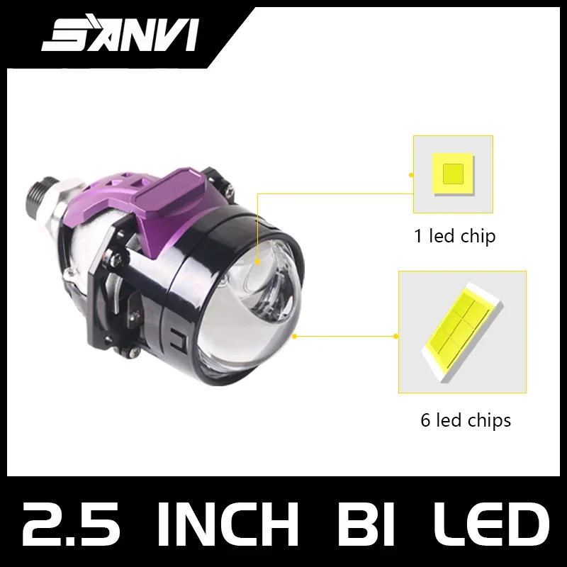 SANVI 2025 New Bi Led Hyperboloid Projector Lens 100W 2.5 Inch Car Lights H7 H4 LED H1 9005 9006 Headlight Auto Accessory