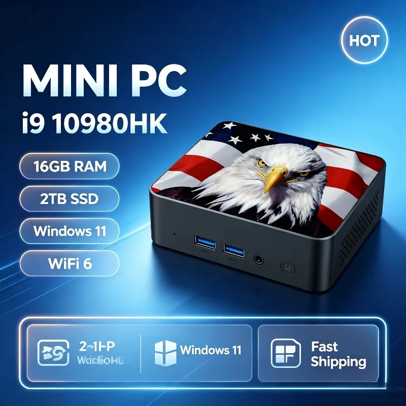 Intel i9 10980HK Win11 Mini PC Gaming , 16GB RAM, 1TB/2TB SSD, Wifi6, BT5.2, Portable Desktop Computer for Office & Gamer.