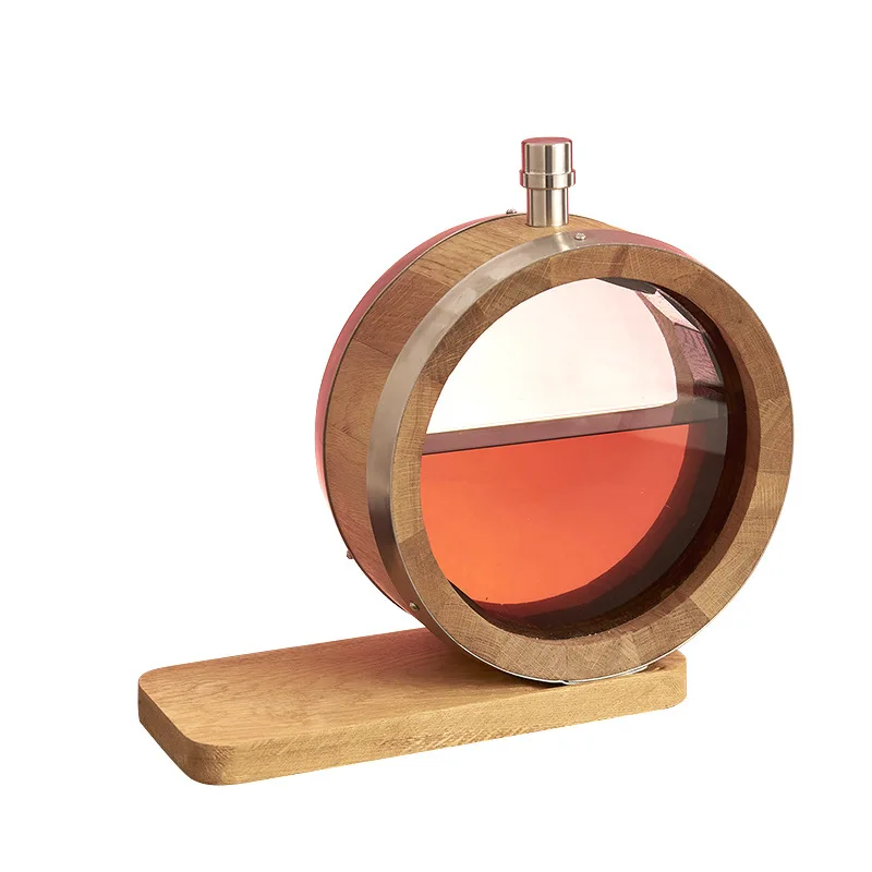 800ML O-Shaped Oak Barrel Visible Whiskey Brandy Sherry Wine Wooden Wine Barrel Home Decorative Dining Drink Ornament