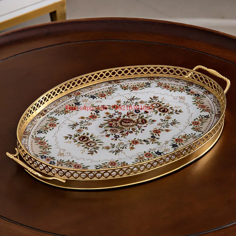Limited Offer NEW American Tray Living Room Desktop Water Cup Storage Light Luxury Ornament Fruit Dried Fruit Storage Plate