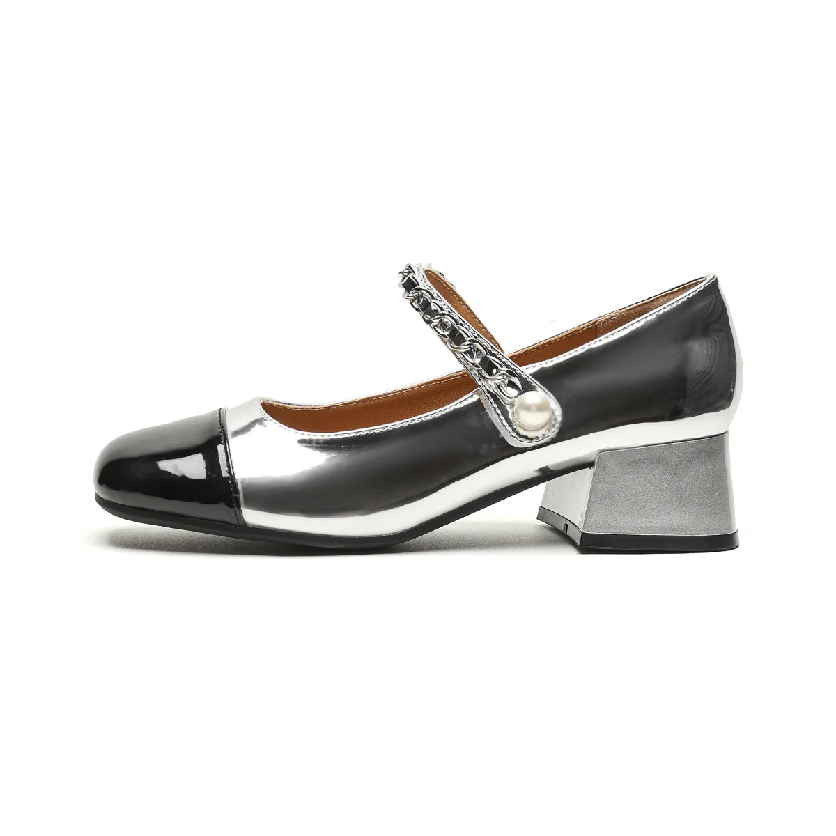 Gorasion Square Toe Pumps Women Mid-heel Mary Janes Patchwork Leather French Elegant Shoes Pearl Single Ladies Shoes Handmade