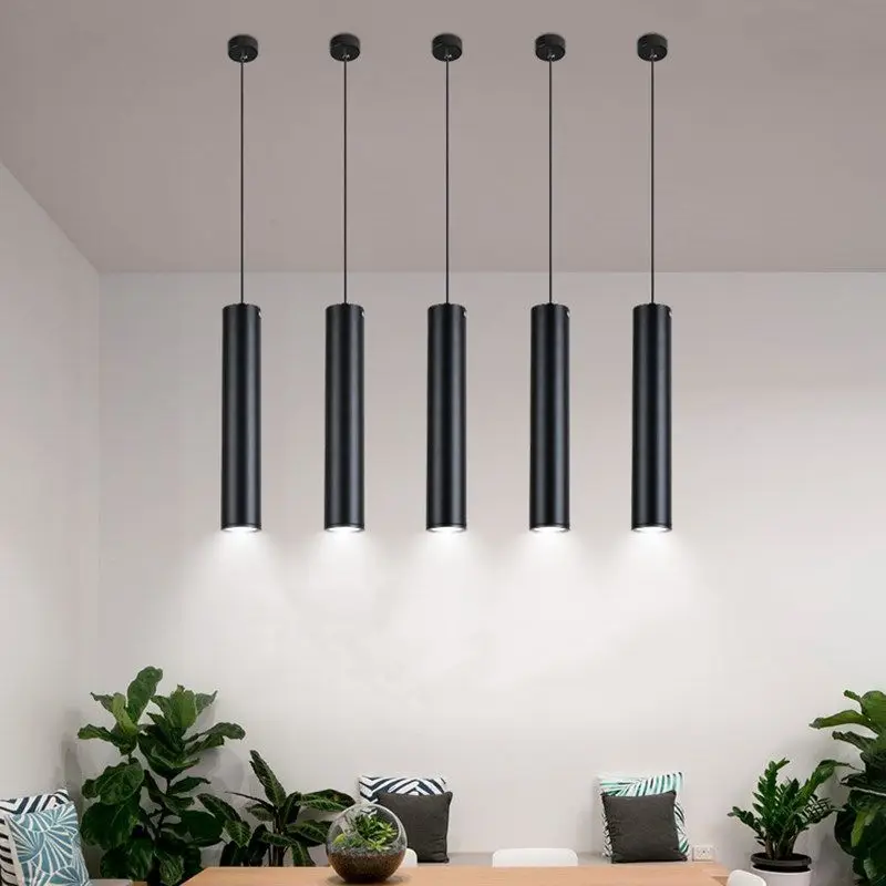 Corridor Decorative Chandelierled Bar Pendant Lamp Long Cylindrical Lamps Dining Pendant Black Spotlight Interior Decoration