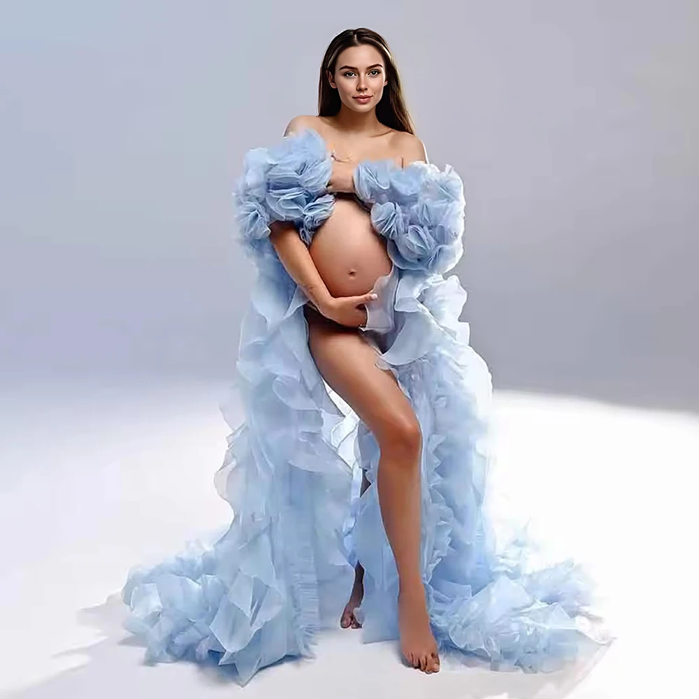 

Ruffled Photoshoot Shawl Flowy Long Train Cape for Photography and Maternity Dresses for Photoshoot Baby Belly Shooting Dress