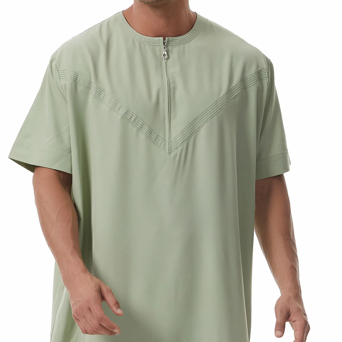 

Men Jubba Thobe Man Dress Eid Muslim Long Robe Zipper Short Sleeve 2025 Ramadan Saudi Abaya Caftan Dubai Arabic Daffah Dishdasha