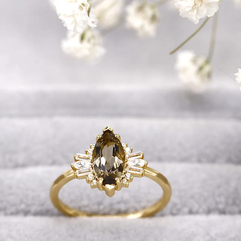 LAMOON Trendy Natural Smoky Quartz Gemstone Rings For Women 925 Sterling Silver K Gold Plated Fine Jewelry Elegant Gift RI063 image 4