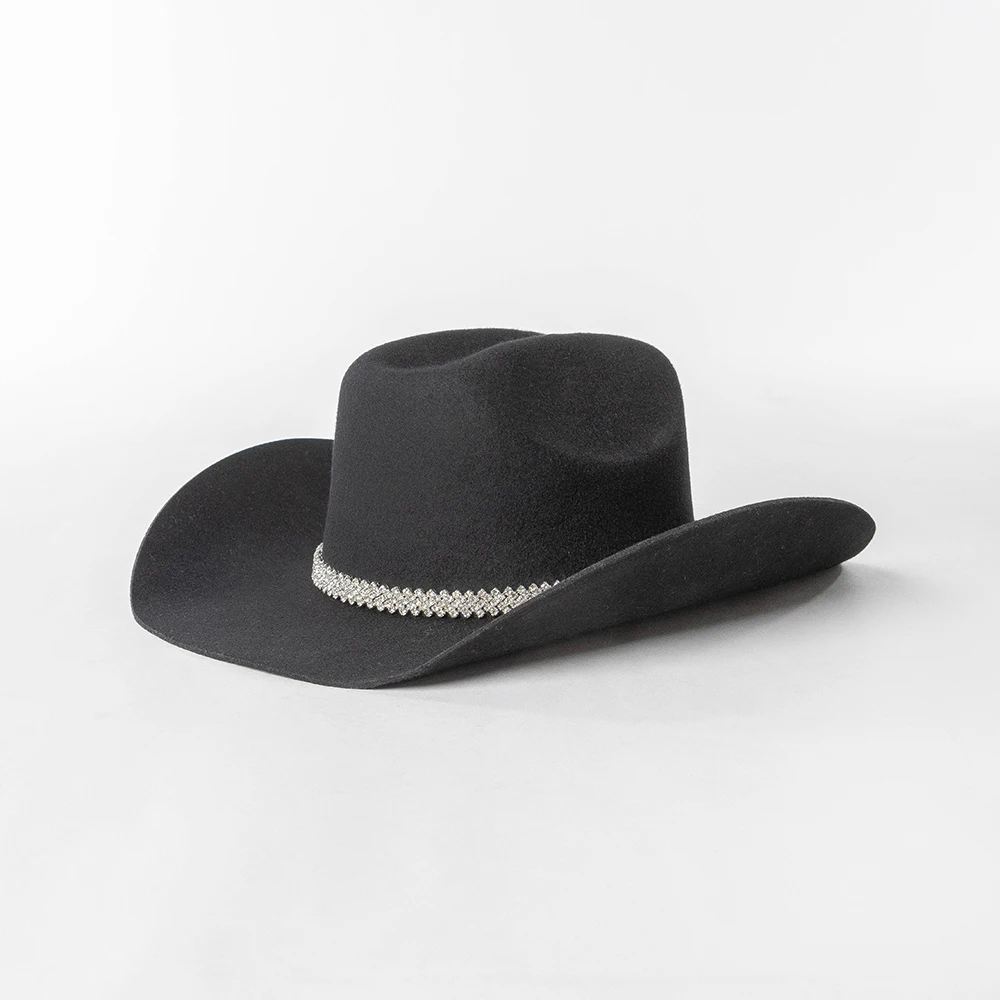 

100% Australia Wool Felt Cowboy Hat Unisex Wide Brim Cowboy hat with rhinestone chain