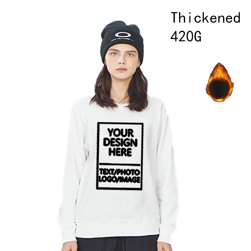 Women's fleece 420g thick hoodie with personalized printing. Soft and warm. Suitable for running, skiing and daily wear.