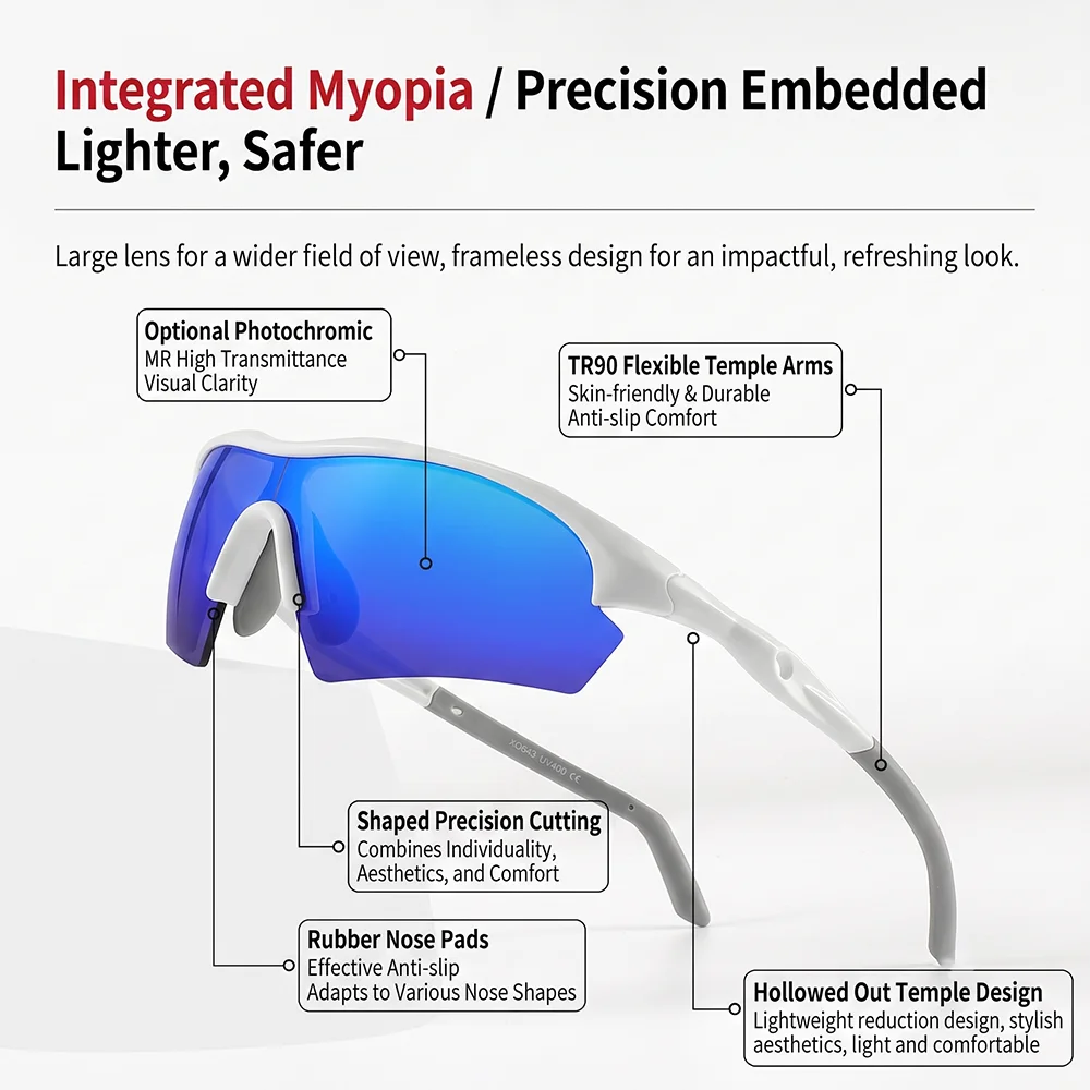 Customized Myopia Cycling Sunglasses Men TR90 Sports Optical Glasses Panoramic Big Curve Photochromic Clear Lens Bicycle Eyewear