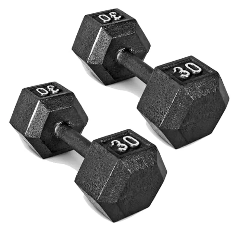 

30 LB Cast Iron Hex Dumbbell Hand Weight Pair Black for Home Gym Strength Training