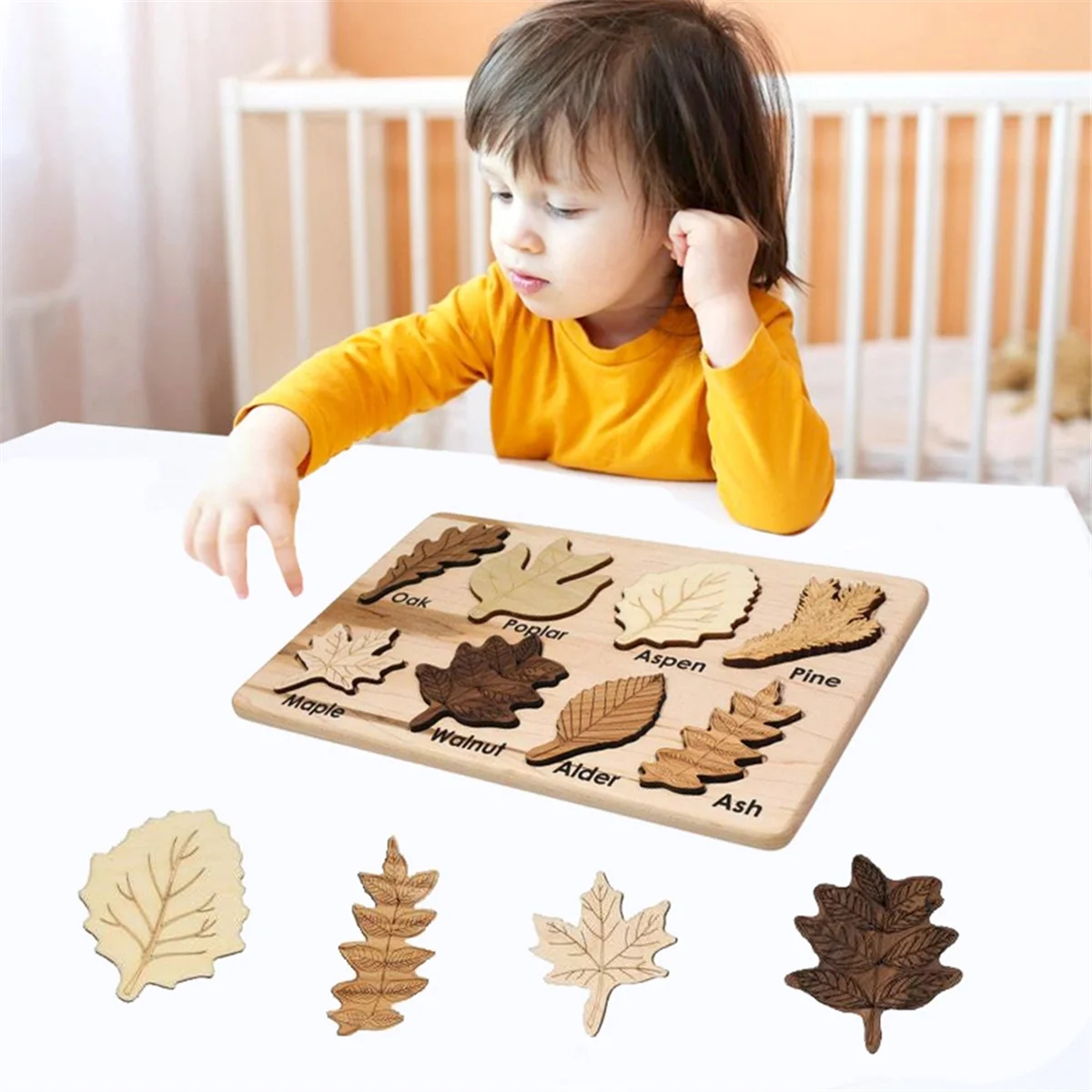 Tree Puzzle Wooden Leaf Puzzle Hand Scratch Board Jigsaw Early Education Cognitive Panel