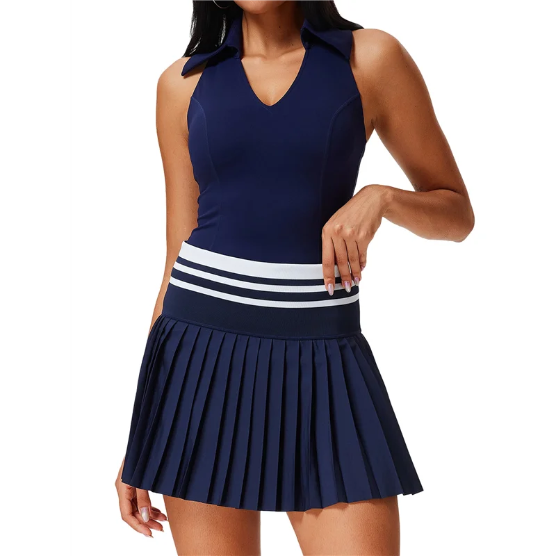 

R-Reliable-Women's Tennis Skirt Ribbed Golf Skirt Half Zip Pleated Sports Skirt With Built-In Shorts And Bra