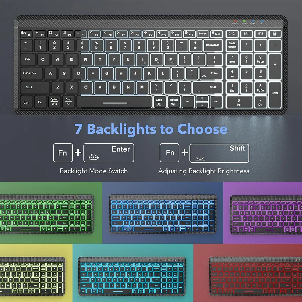 Clavier et souris sans fil minces, portables, rechargeables, Bluetooth, multi-appareils, interrupteurs jusqu'à 3 revie