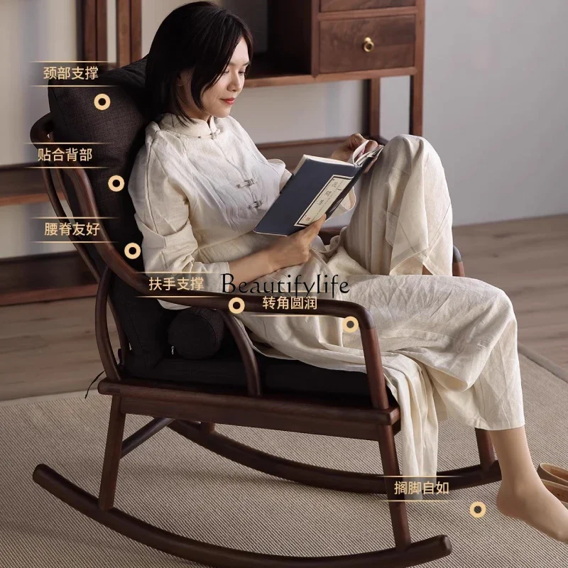 

yj7 North American black walnut lazy back sofa leisure recliner new Chinese rocking chair