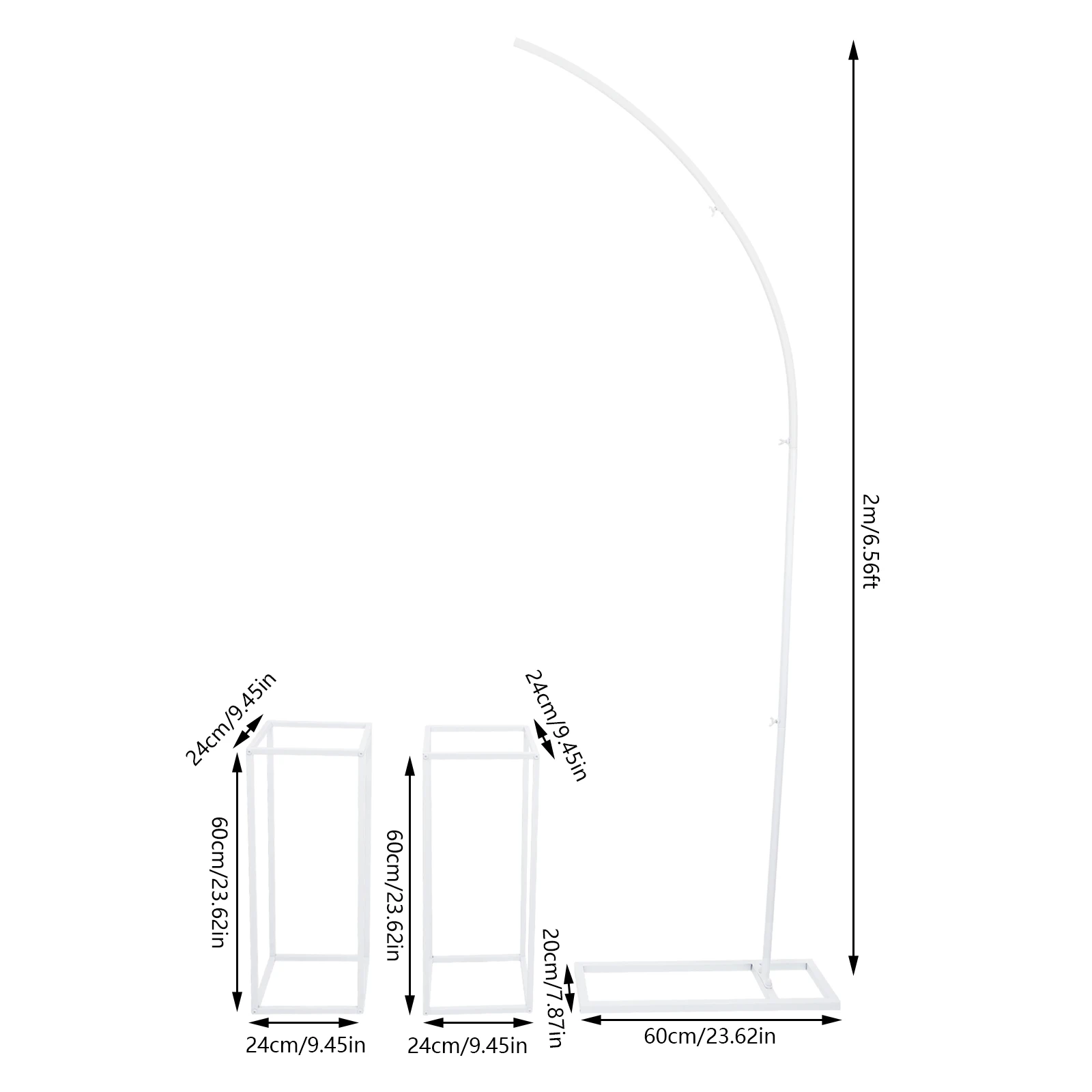 Juego de arco de boda (soporte de arco de 6,56 pies y soporte de flores de metal de 60 cm de alto), para bodas, fiestas de cumpleaños, decoración navideña, blanco