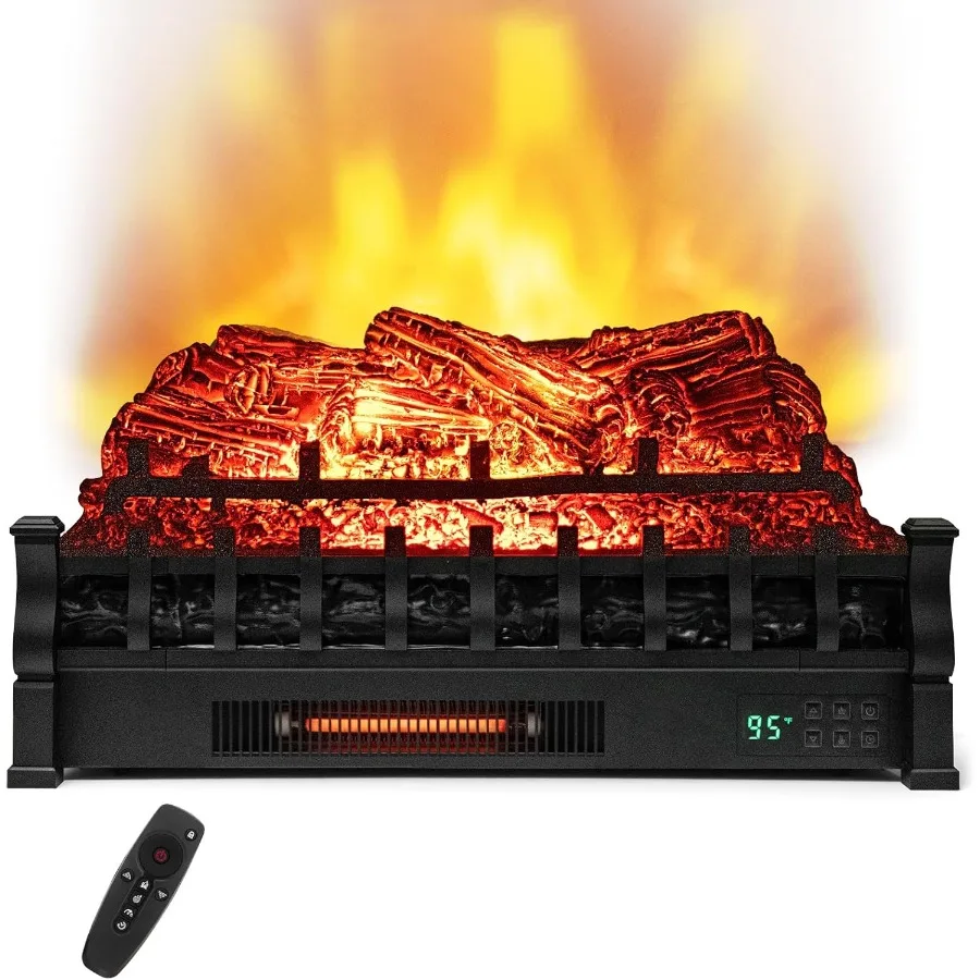 

26-дюймовый электрический камин с вечным пламенем, 1500 Вт, реалистичная кровать из сосны, черный пульт дистанционного управления, регулируемый цвет пламени Th