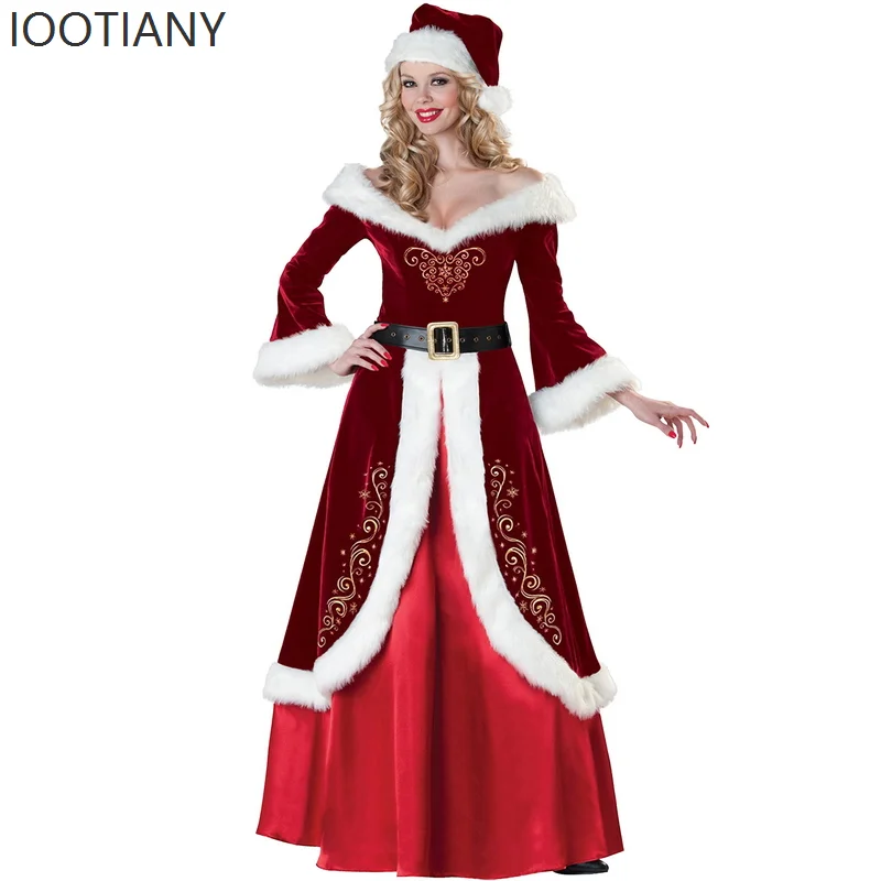 

IOOTIANY Christmas Cosplay Santa Claus Costume Women's Sexy Red Dress Christmas New Year Party Stage Performance Costume 2025