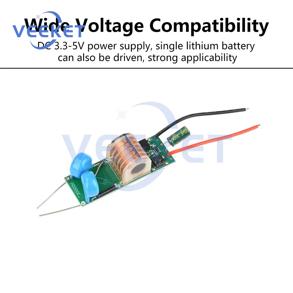 DC 3.3V-5V to DC 15-30KV Arc Igniter High Voltage Module Adjustable High Power High Voltage Booster Module High Voltage Coil