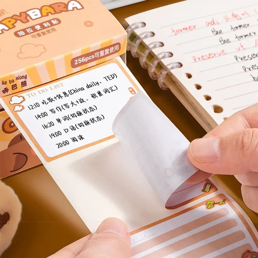 256 PCS/Set Pull-out Memo Pad Capybara Sticky Note Full Adhesive Labels Stickers DIY Scrapbook Sticker Student Tearable Notepad