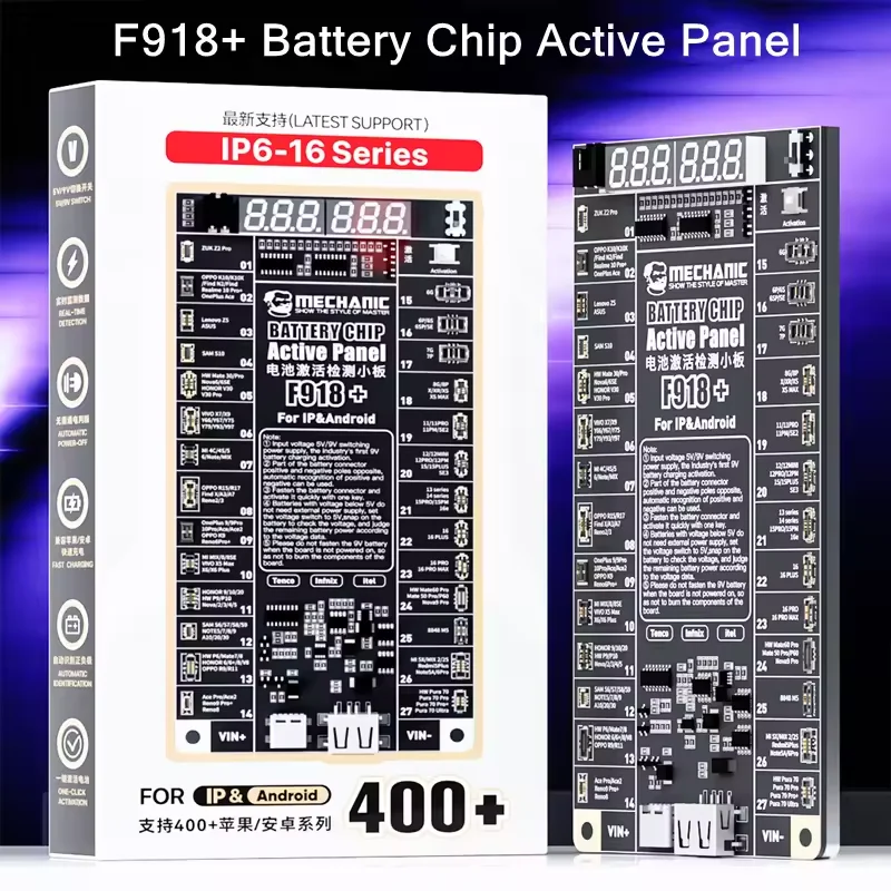 

MECHANIC F918+ Плата обнаружения активации аккумулятора Быстрая зарядка Инструмент активации в один клик 5 В-9 В Регулируемый выход iP 6G-16 Pro Max