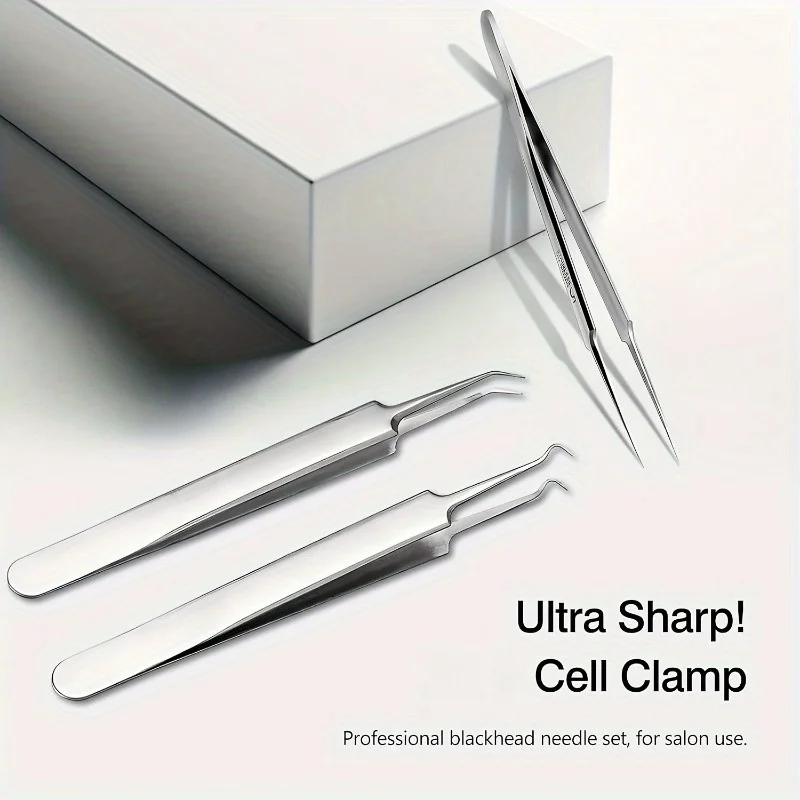 Jeu d'aiguilles professionnelles pour points noirs et boutons, extracteur de points de précision avec pincettes, élimination des points noirs et presser les boutons, 3 pièces