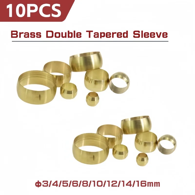 10PCS Brass Double taper ferrule 4 6 8 10 12 14mm OD Compression Sleeve seal ring fittings Tube centralized lubrication system