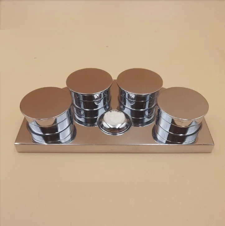 T30180 Stainless Steel Watch Grease Oil Cup Stand with 4 Ceramic Containers and Covers for Watch Movement Repair