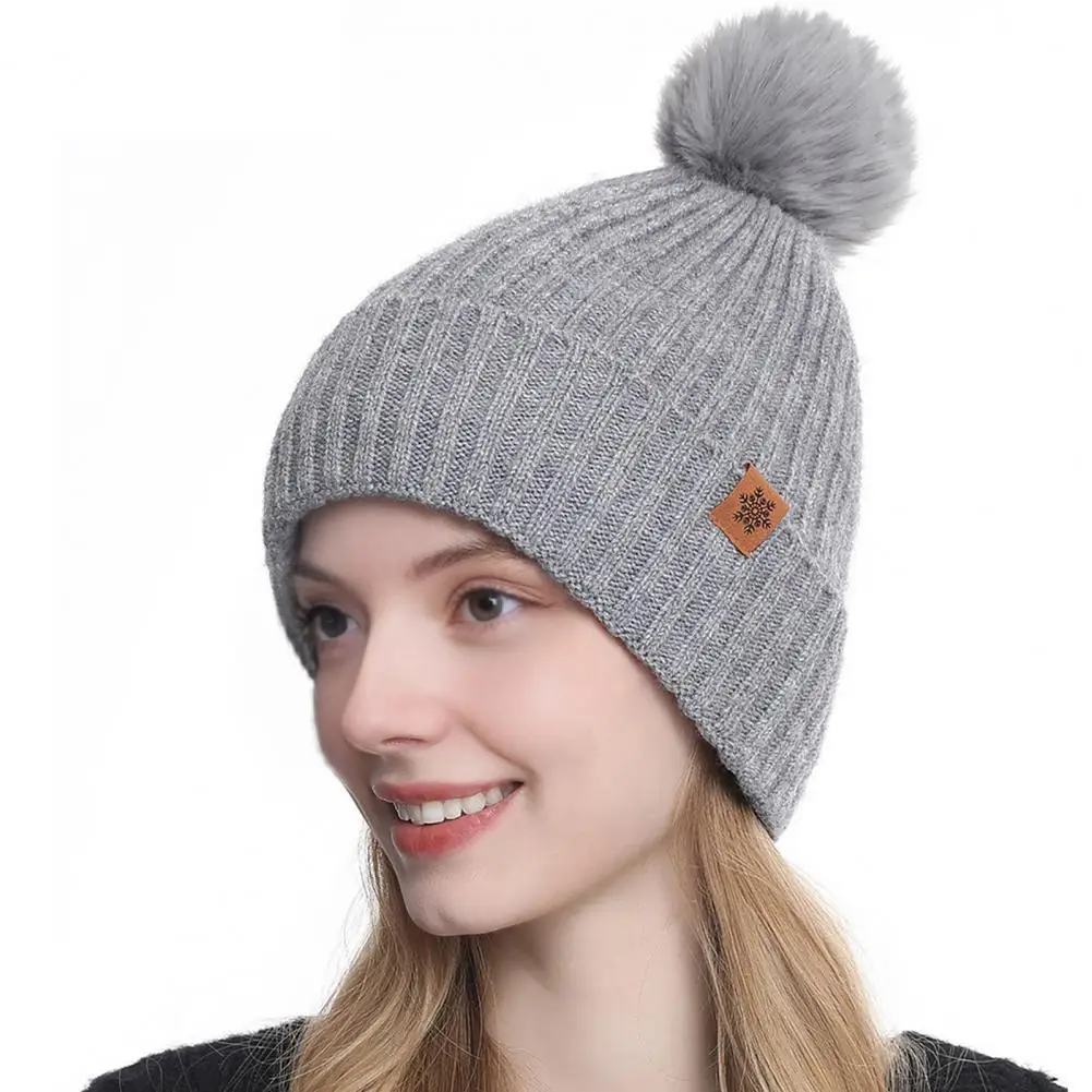 الحرارية صوف مبطن قبعة الشتاء وشاح محبوك قفازات مجموعة مع بوم بوم الكرة طبقة مزدوجة قبعة لمس قفازات المرأة 3 قطعة #2