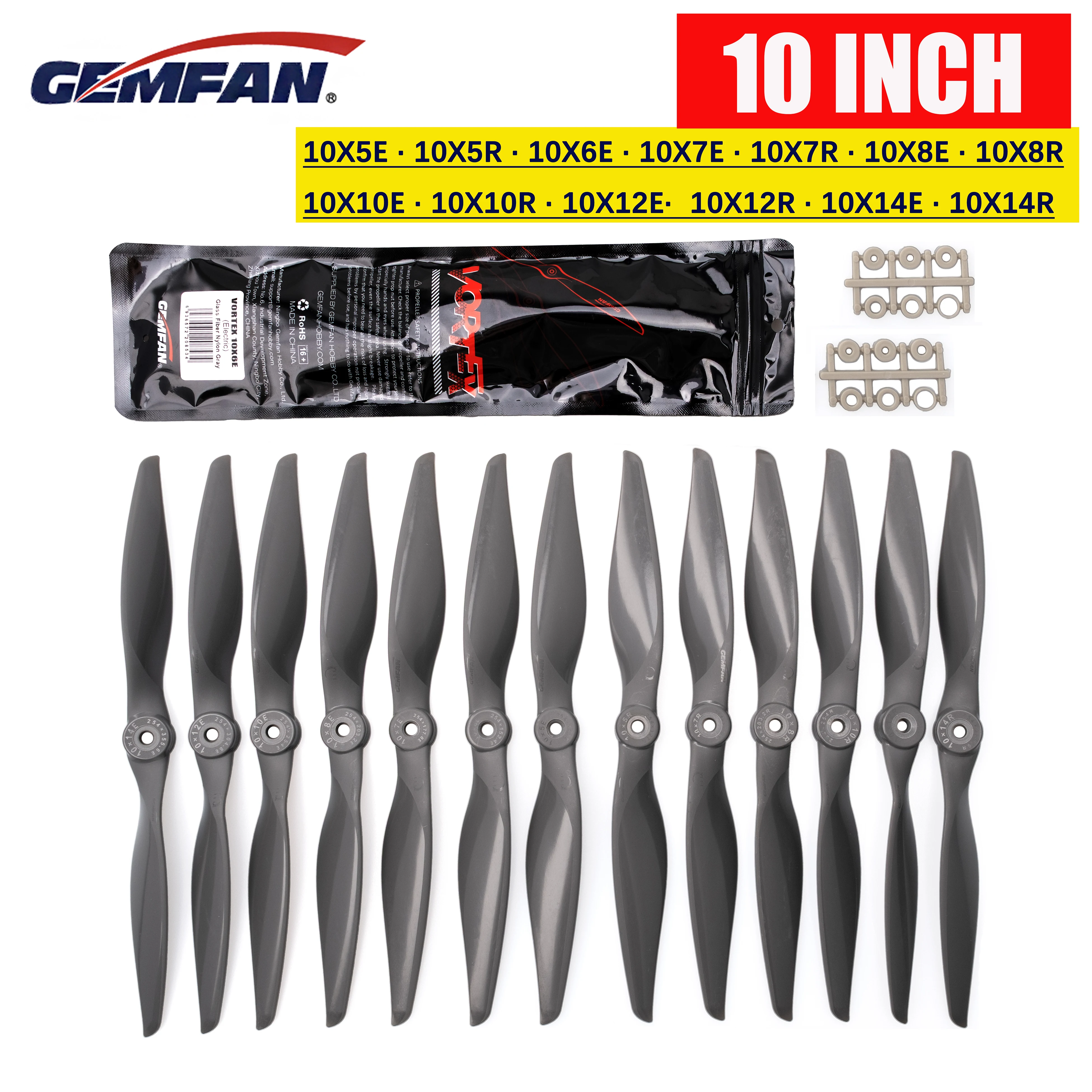 10Pairs/20PCS GEMFAN VORTEX Electric 10Inch Fixed-Wing FPV Propellers 10X5E 10X6E 10X7E 10X7R 10X10 10X12 10X14 For FPV Drone