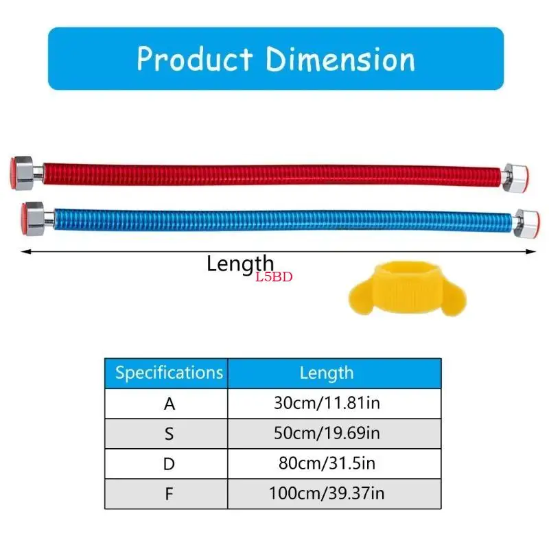 

L5BD 2pcs 304 Stainless Steel Corrugated Pipe Gas Water Heater Hot and Cold Water Inlet Hose Explosions Proof Connector