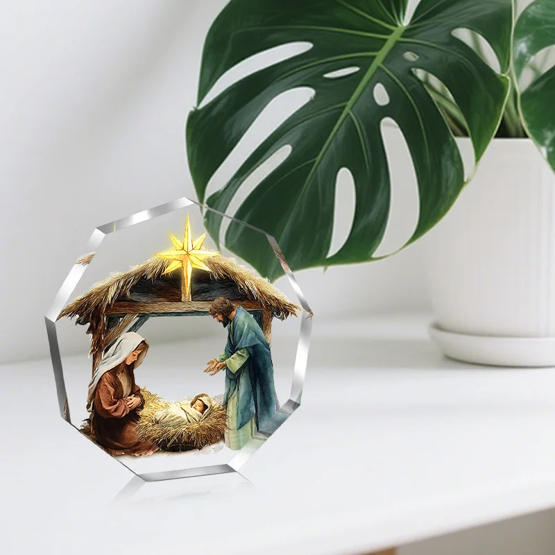 2D flat, retro acrylic desktop decoration - Nativity scene, suitable for home, church, office, room, bookshelf, holiday gifts