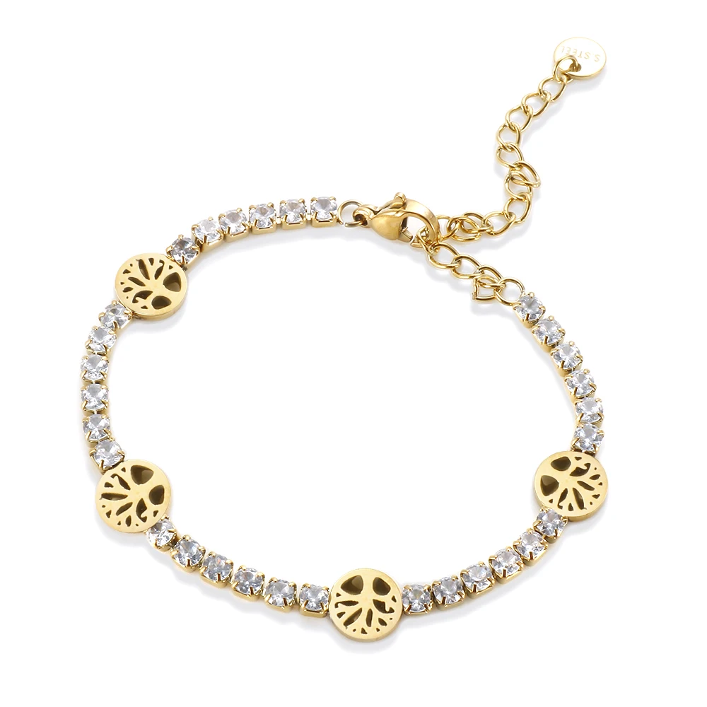 

JINHUI Trend Life Tree Charm Bracelet for Women Luxury Crystal Zircon Chain Bracelets Stainless Steel Christmas Jewelry Gift New