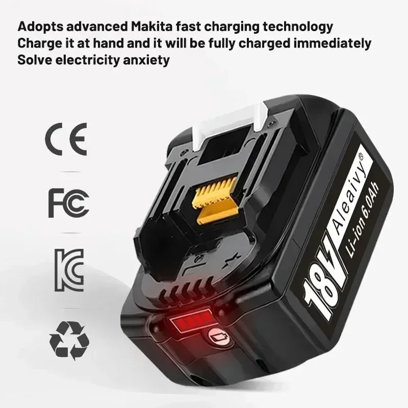 

Сменный аккумулятор для Makita 18V 6Ah, совместимый с BL1850 BL1860, литий-ионный перезаряжаемый аккумулятор для электроинструментов и зарядное устройство.