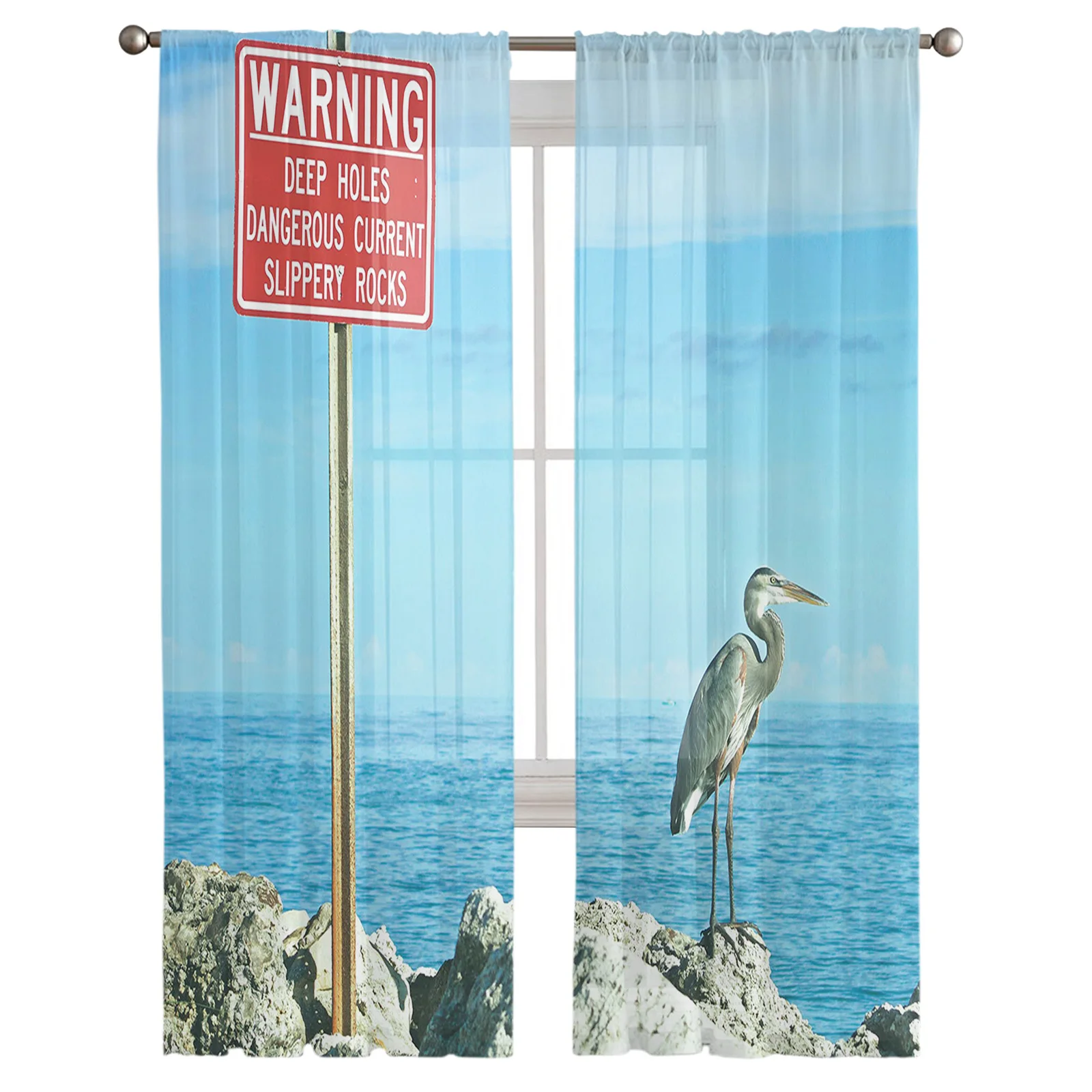 Signs Egrets Seaside Reef Tulle Sheer Curtains for Living Room Home Kitchen Decor Window Curtains Hotel Bedroom Voile Drapes