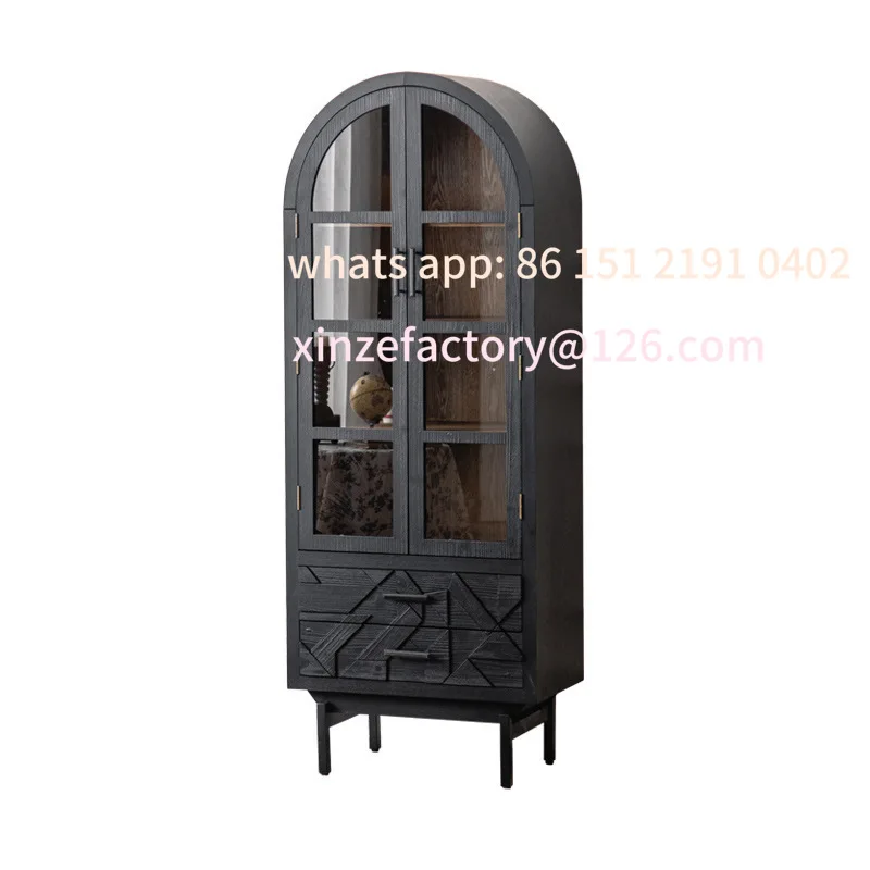 Customizable winter dining side cabinet with kitchen cabinet glass against the wall black bookshelf display high cabinet