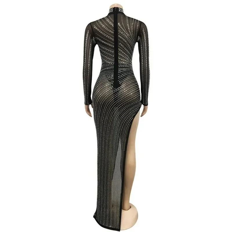 مثير حجر الراين الأمومة التقطت الصور فستان طويل كم طويل بلورات مشرقة فستان التصوير امرأة حامل