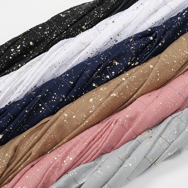 New Gold Glitter Shimmer Cotton Hijab Scarf Women Islam Scarf Muslim Women Crinkle Scarves Headscarf Wraps Ramadan Abaya Turbans