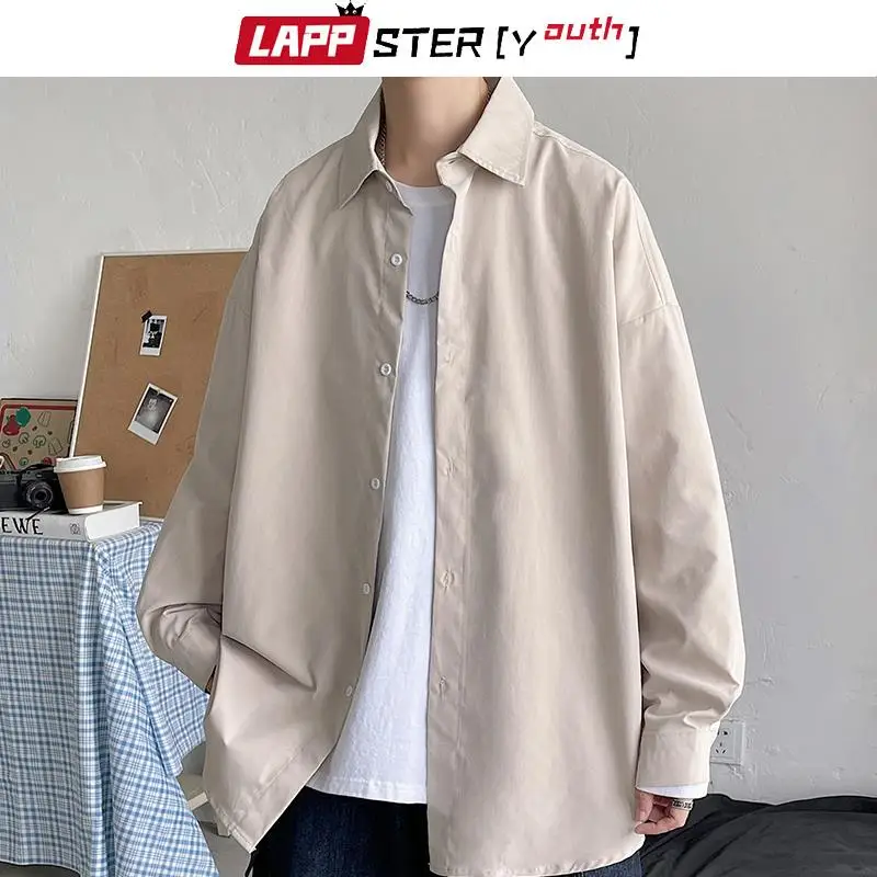 LAPPSTER-Youth Korean Fashion Black Long Sleeve Shirts 2023 Mens Harajuku Black Oversized Shirt Button Up Shirts Blouses 5XL image 4