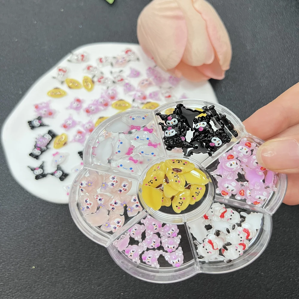 70pcs/Box Mixed 7types Cartoon Nail Parts Y2K MINISO Kawaii Fox/dog Nail Art Accessories DIY Hairpin ，Phone Case, Nail Charm