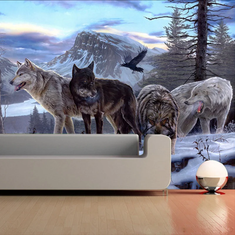 Customized products 3D Mural Wallpaper Living Room Bedroom Sofa TV Background Wall snowfield Wolf Totem Animal Photo restaurant