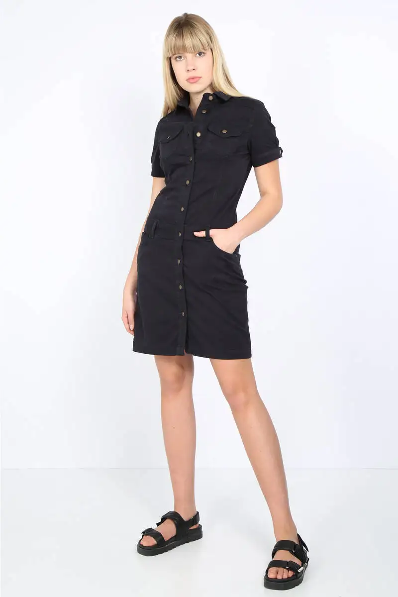 Women's Dark Navy Blue Button Jean Dress